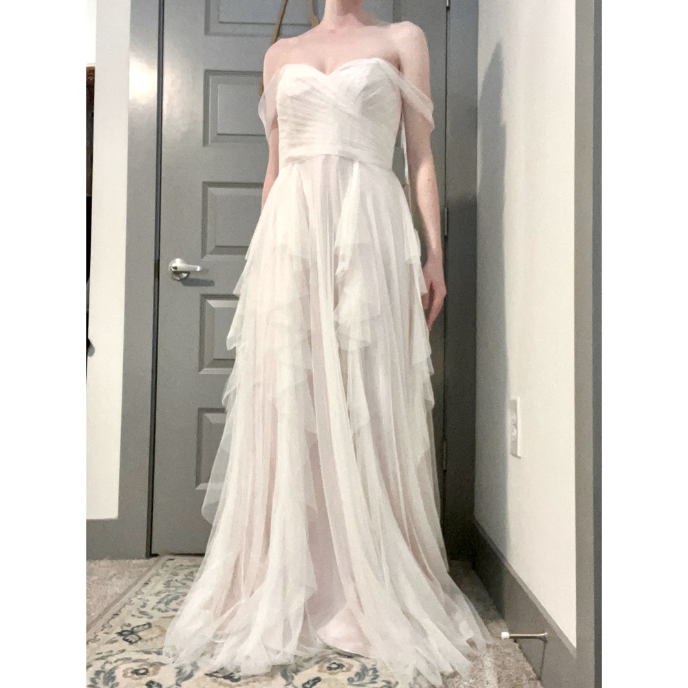 A-line Off-Shoulder Wtoo by Watters Moore Dress Gown Ivory Blush Size S 2/4